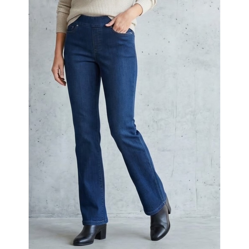 Coldwater Creek Knit Denim Mid Rise Pull On Bootcut Jeans Blue 6